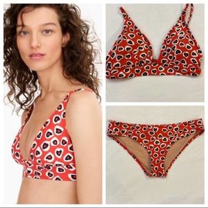 J. Crew Two Piece Heart Print Bikini Swimsuit Red & Black 1556